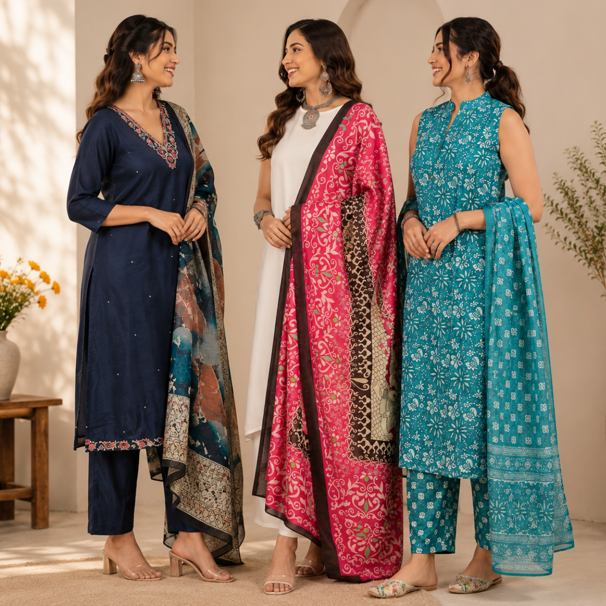 Women's Kurta Pant Set with Dupatta ( KP-3 )