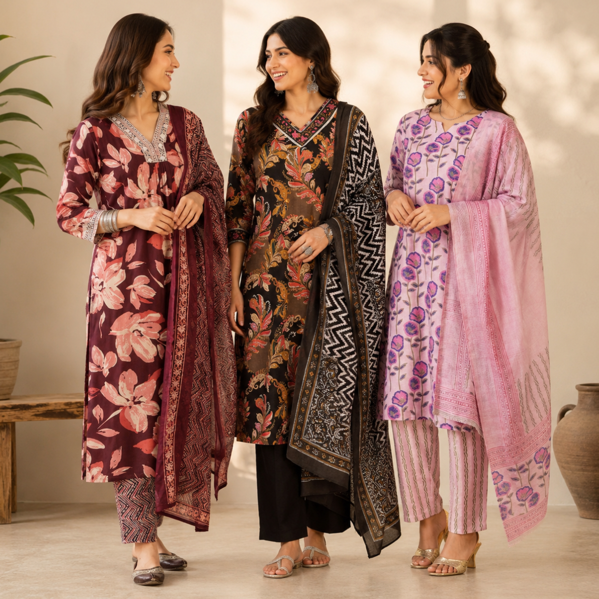 Women's Kurta Pant Set with Dupatta ( KP-7 )