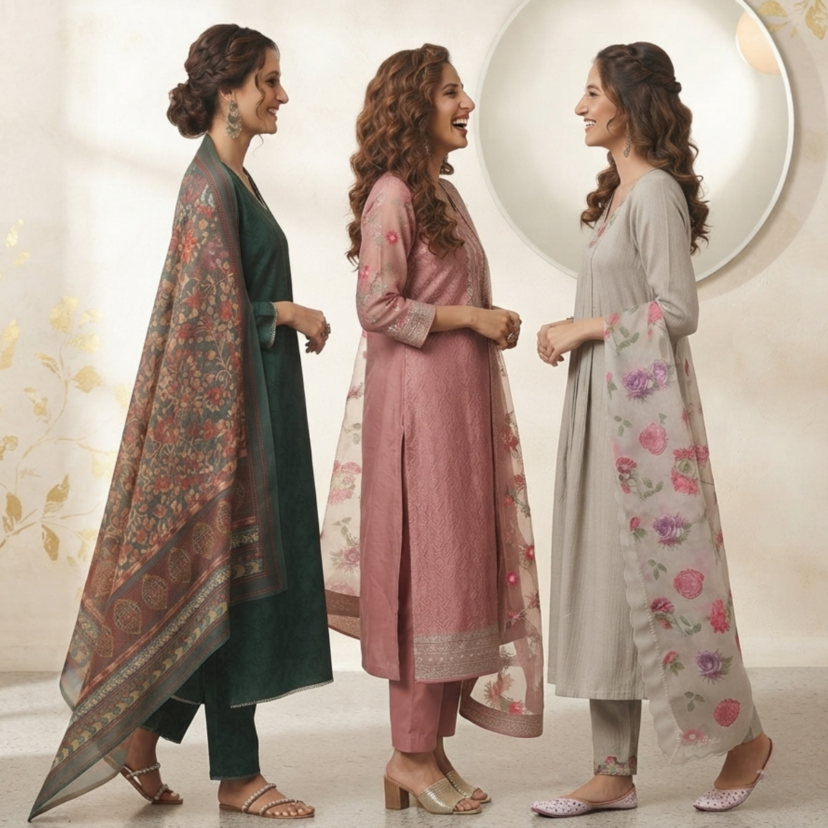 3 Comfort Fit Kurta Set with Dupatta ( C1 )