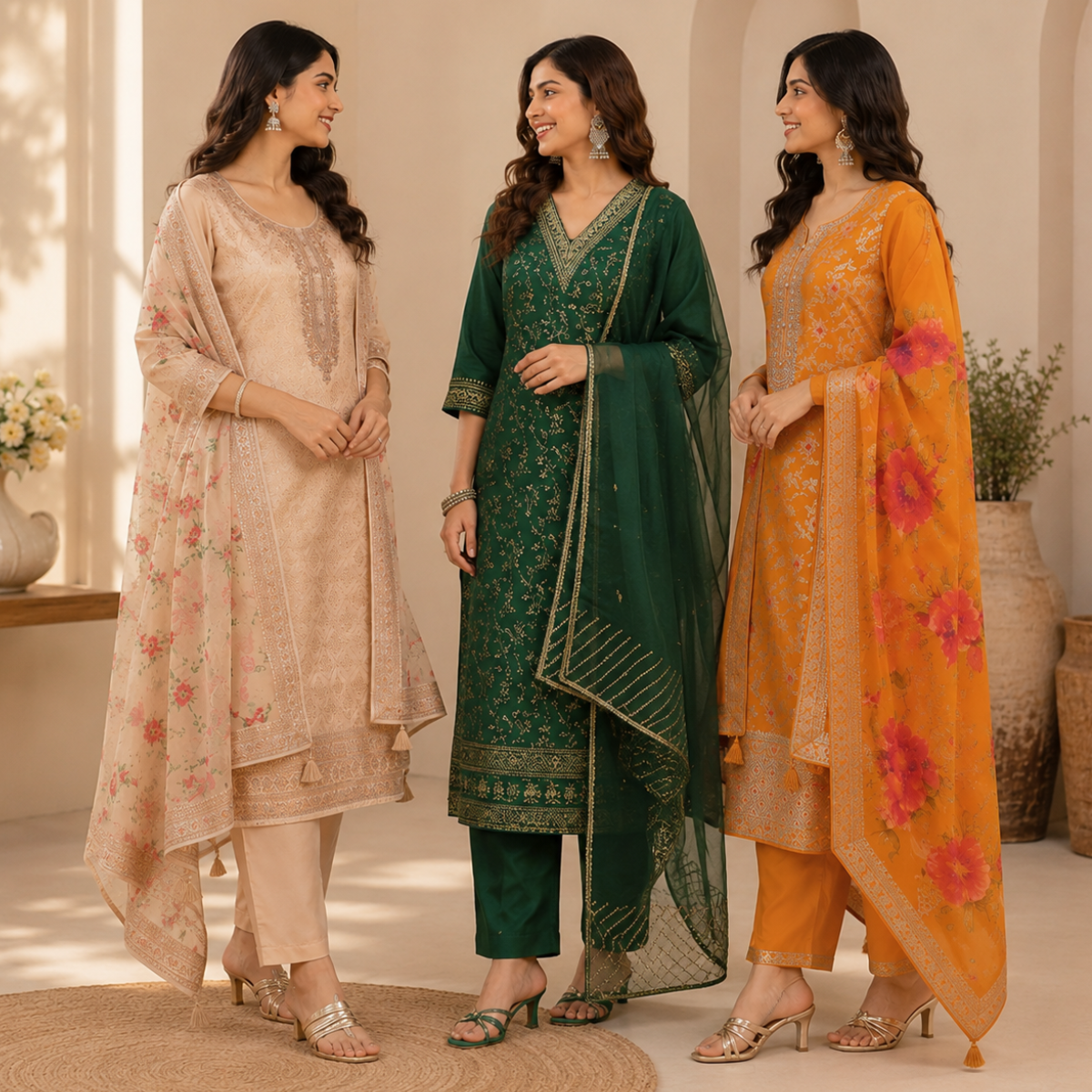 Women's Kurta Pant Set with Dupatta ( KP-2 )